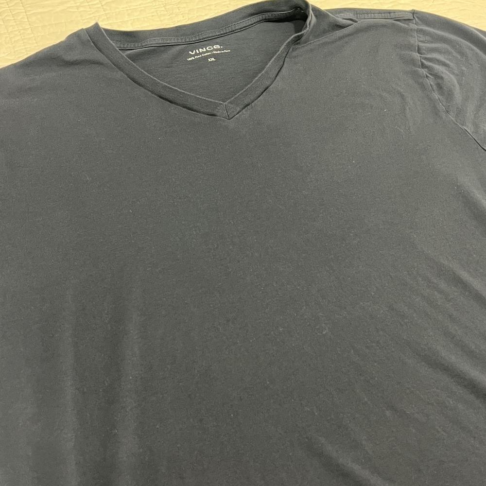 Vince Mens XXL Black 100% Pima Cotton V-Neck Short Sleeve T-Shirt Tee *READ